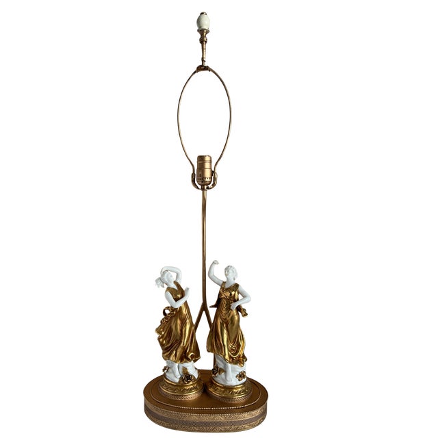 Metal Italian Neoclassical Capodimonte-Style Figural Porcelain Table Lamp "Dancing Muses" For Sale - Image 7 of 18