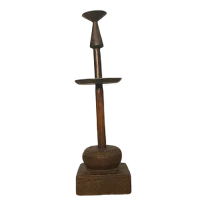 Late 19th Century Candle Holder in Wood, Metal and Stone Engraved Details