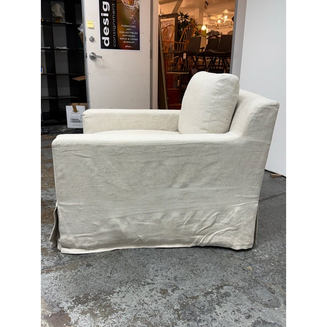 2010s Restoration Hardware Slipcover Belgian Linen Shelter Armchair + Ottoman For Sale - Image 5 of 12