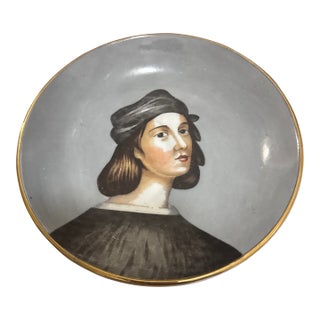 Vintage Raphael Portrait Decorative Porcelain Plate – Hand-Painted Renaissance Self-Portrait With Gold Rim 6" Wall Hanging Decor For Sale