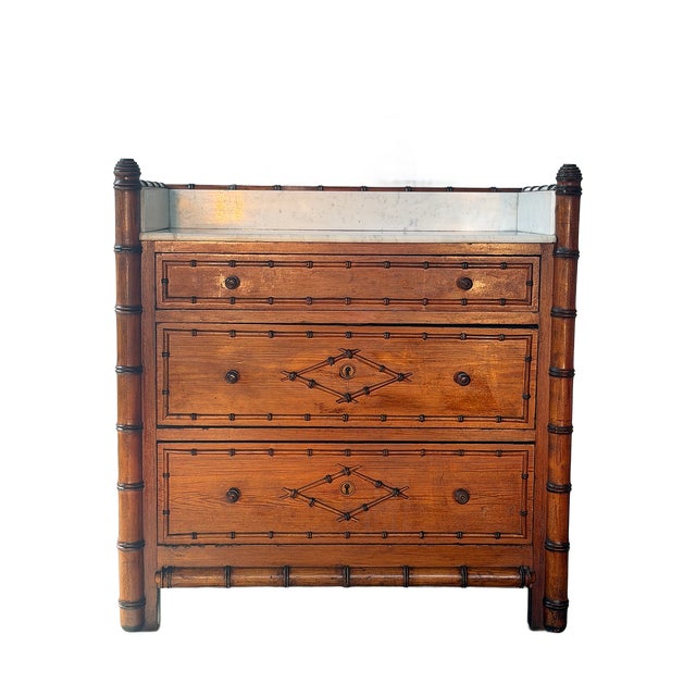 Late 19th Century French Faux Bamboo Marble Top Chest of Drawers For Sale - Image 17 of 17