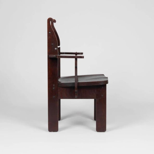 Important Set of Charles Rohlfs Stained Oak Armchairs Signed and Dated 1903 For Sale - Image 10 of 12
