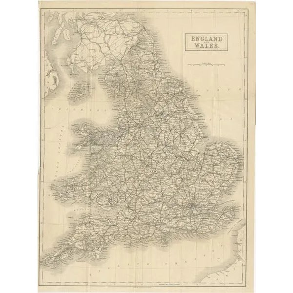 Antique map titled 'England and Wales'. Original folding map of England and Wales. Publishes by A. & C. Black, circa 1890.