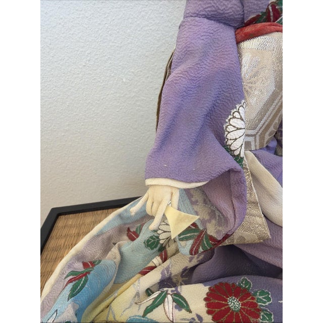 VTG Nishi & Co Japanese Geisha Doll in Ornate Kimono w/ Guitar on Bamboo Stand For Sale - Image 4 of 9