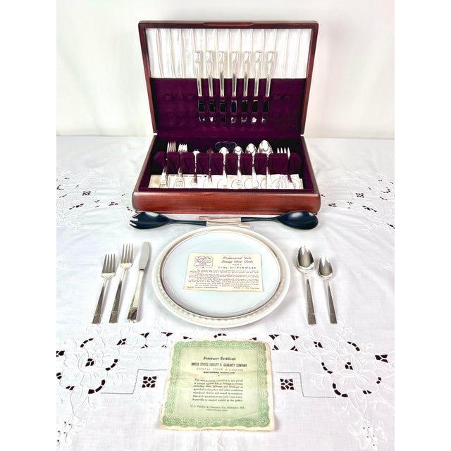 Mid-Century Modern 1937 Art Deco Nobility Plate "Caprice" Silverware Service for 8 With Hostess Serving Suite - 58 PCS For Sale - Image 3 of 9