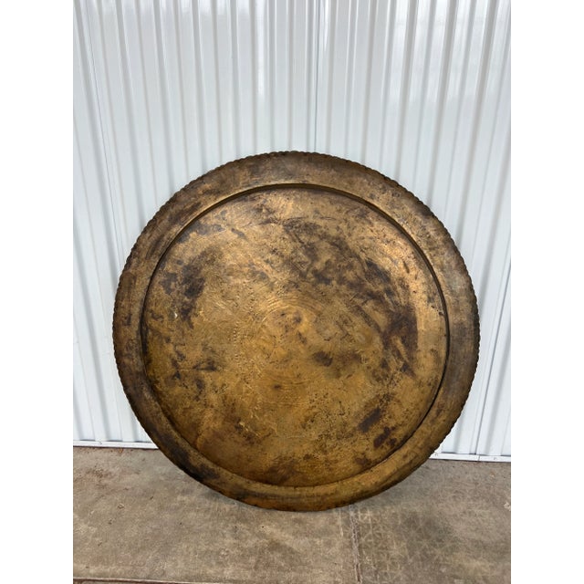 Brass Large Asian Round Brass Tray Table, Wall Hanging, Scalloped Edges For Sale - Image 8 of 9