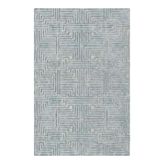 Knossos Hand-Tufted Maze Rug, Sky Blue, 4x6 For Sale