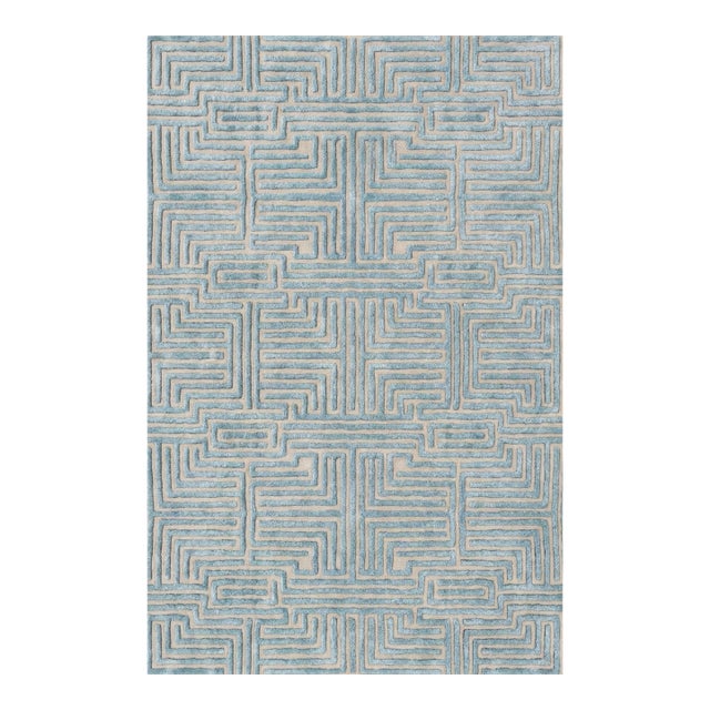 Knossos Hand-Tufted Maze Rug, Sky Blue, 4x6 For Sale