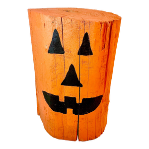Vintage Americana Folk Art Boho Chic Wood Stump Jack-O-Lantern Low Stool - Halloween