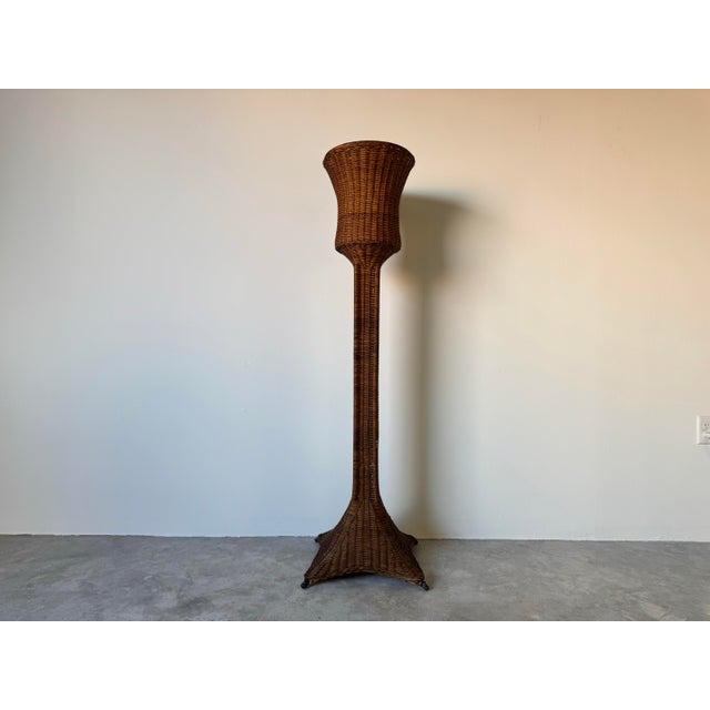 Vintage Boho Chic Woven Wicker Floor Planter For Sale - Image 9 of 12