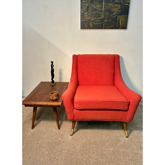 This cool 50’s MCM lounge chair features dramatic angular profiles, splay legs and new fabric. The durable fabric was...