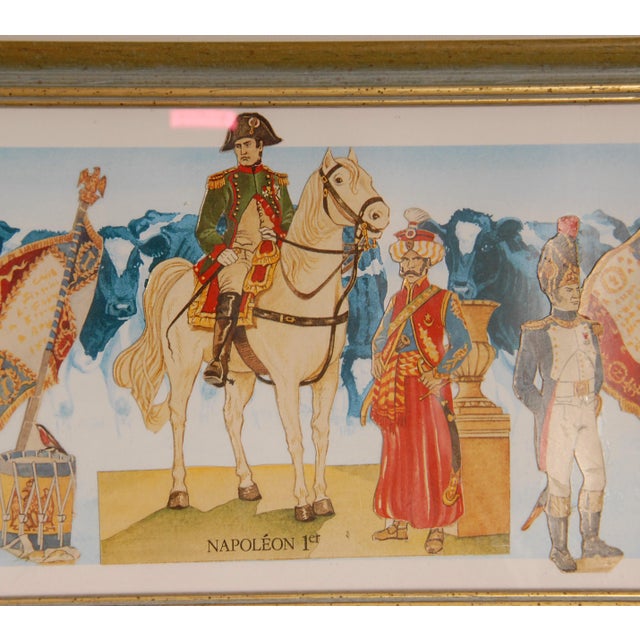1970s Vintage Napoleonic Military Costume Lithographs Collage Framed French Wall Art Set of 3 For Sale - Image 5 of 18