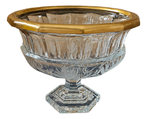 Cut Crystal Bowl on a Pedestal Base with Gilded Mount Lorraine Craftsmanship, 1950s