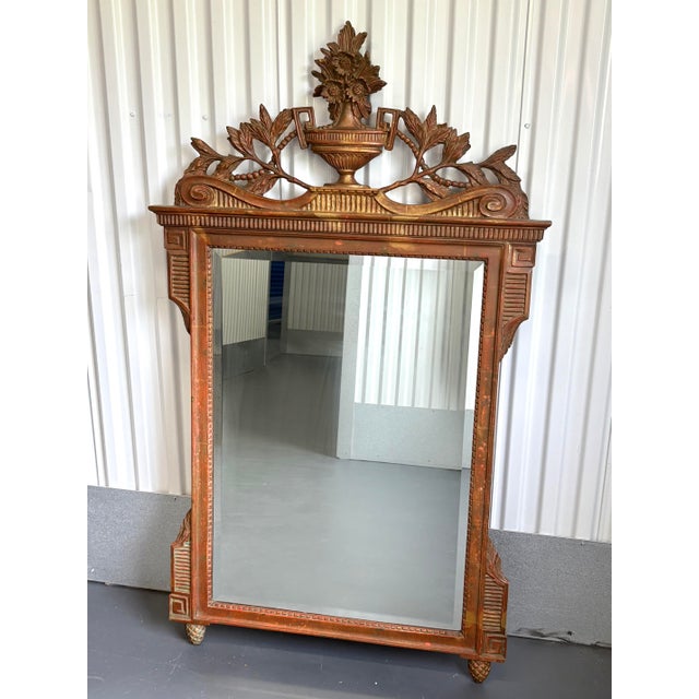 French Louis XVI Floral Urn Wall Guilded Mirror For Sale - Image 4 of 7