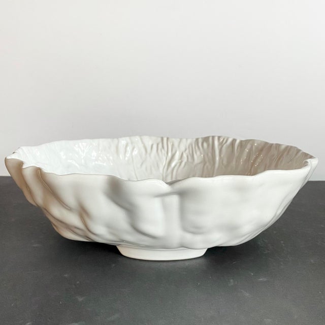 Vintage White Bordallo Pinheiro Majolica Ceramic Cabbage Bowls