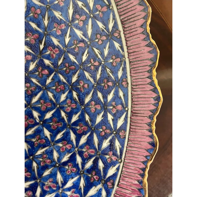 Vintage Hand-Painted Oriental Plate & Brass Stand For Sale In Savannah - Image 6 of 8