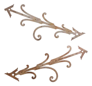 Pair of Monumental French Iron Strap Hinges, Scroll and Arrow Form, C. 1890.