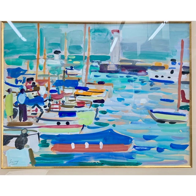 Capture the vibrant, sun-drenched atmosphere of the French Riviera with this original Mid-Century modern gouache painting...