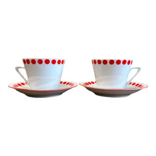 Vintage Northland Fine China "Polka Dot" Porcelain Teacups & Saucers, Hungary - Set of 4 For Sale
