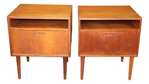 Mid 20th Century Danish Teak Drop Front Nightstands - 2 Pieces