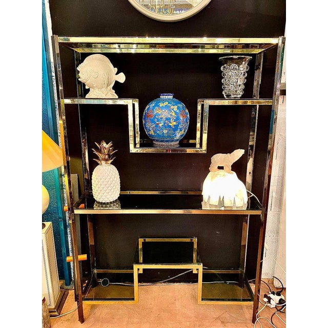 Brass Shelf in Smoked Glass, 70 For Sale - Image 5 of 10