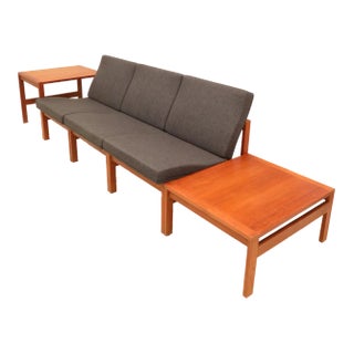Modular Teak Lounge Chairs with Side Tables by Ole Gjerløv Knudsen & Torben Lind for France & Søn, 1960s, Set of 5 For Sale