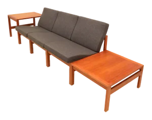 Modular Teak Lounge Chairs with Side Tables by Ole Gjerløv Knudsen & Torben Lind for France & Søn, 1960s, Set of 5