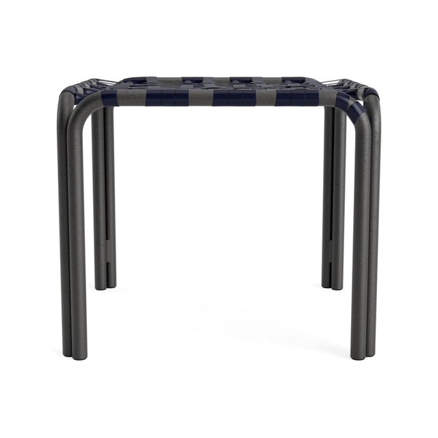 Brown Jordan Brown Jordan Kantan Aluminum Stacking Stool/Occasional Table, Vinyl Lace, Textured Pewter frame with Marine fabric For Sale - Image 4 of 11