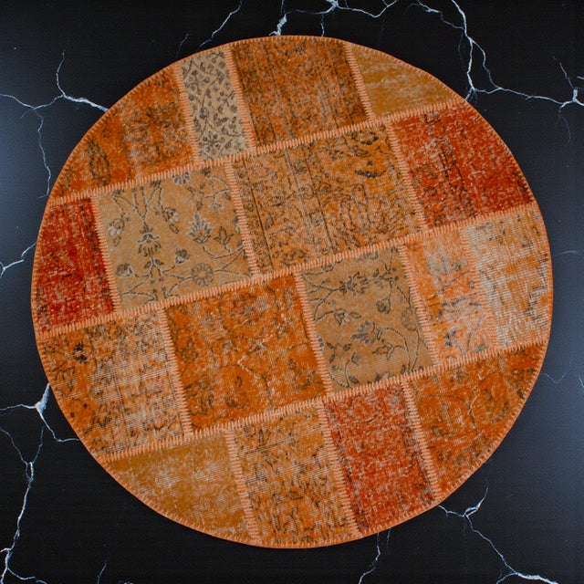 The Orange Way Turkish Round Rug Hand Knotted Handstitched Living Room Entry Decor - 5' Diameter For Sale - Image 4 of 11