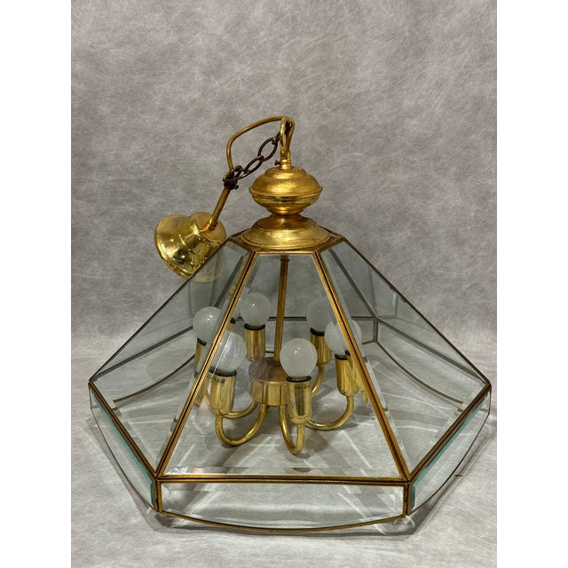 Postmodern Brass and Glass 6-Light Pendant Lantern from Ideal Lux, 1990s For Sale - Image 3 of 9