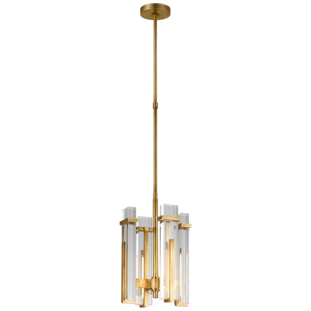 Ian K. Fowler for Visual Comfort Signature Malik Small Chandelier in Hand-Rubbed Antique Brass with Crystal For Sale