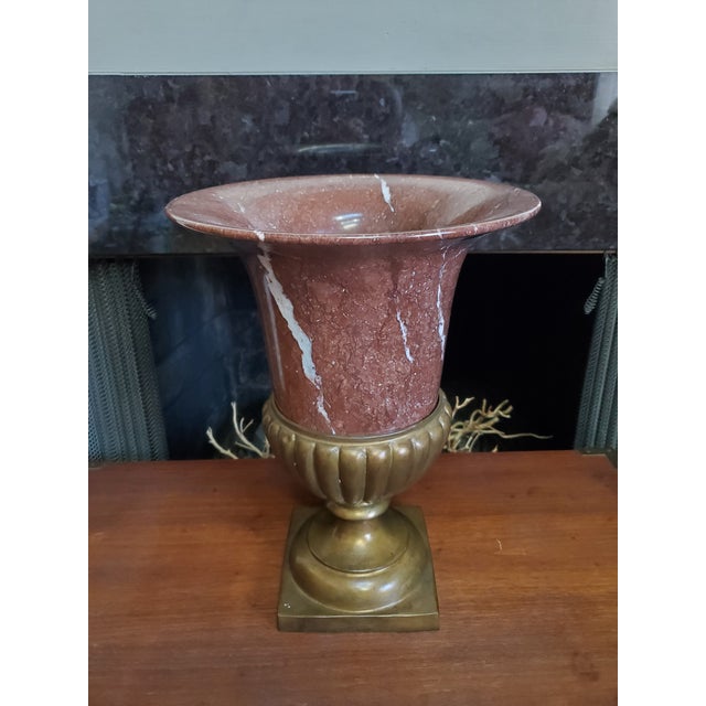 Carved Rosso Di Verona Marble Stone and Bronze Medici Urn Style Neo-Classical Campana Form Vase For Sale - Image 14 of 14