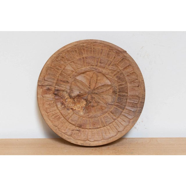 Indian Aged Brown Round Wooden Plate For Sale - Image 3 of 5