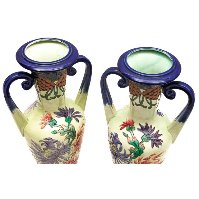 Ceramic Art Nouveau Amphora Vases from Longchamp, 1900s, Set of 2 For Sale - Image 7 of 16