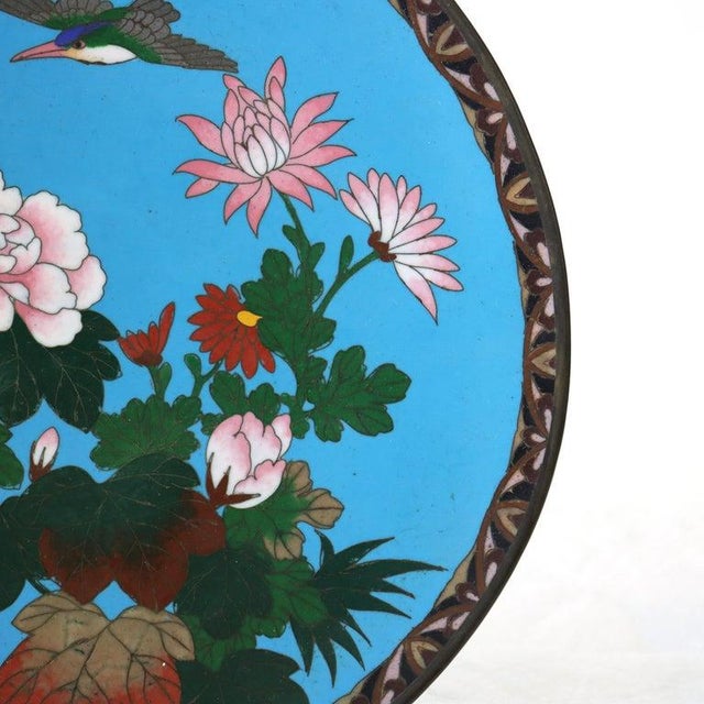 1920s Antique Chinese Floral & Figural Cloisonne Enameled Plate C1920 For Sale - Image 5 of 6