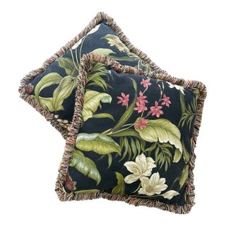 Vintage Tropical Banana Leaf Pillows, a Pair For Sale