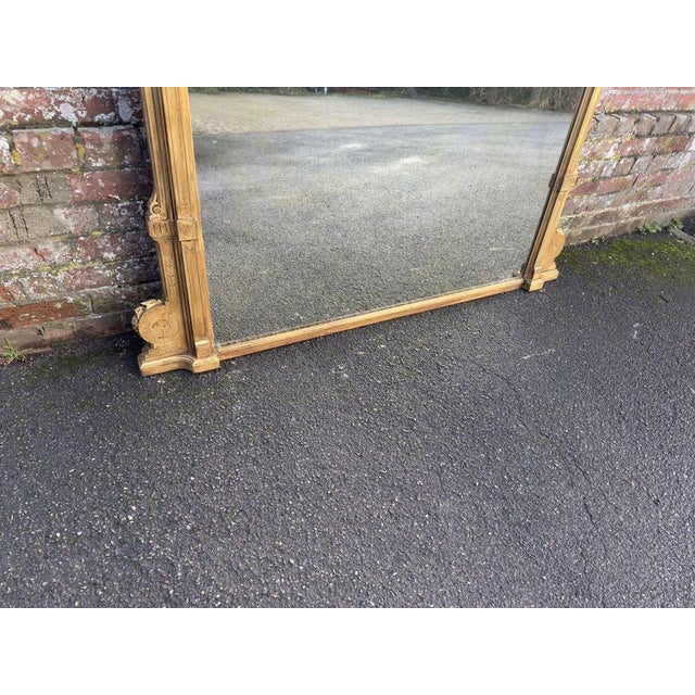 Wood Large Antique English 19th Century Carved Wood Gilt Framed Overmantle Mirror For Sale - Image 7 of 8