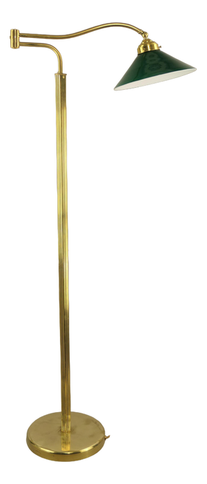 Adjustable Brass Floor Lamp with Green Shade, Italy, 1930s