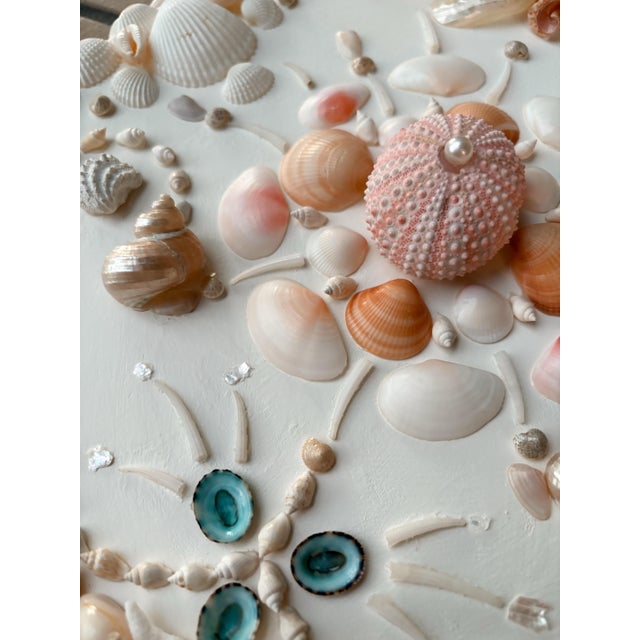 Coastal Wall Panel on Antique White Background, Shell Panel for Wall, Beach Home Wall Art, 12.5” Round Panel For Sale - Image 4 of 11