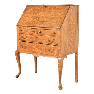 Berkey & Gay Style Antique Victorian Tiger Oak Slant Front Secretary Desk, Circa 1900 For Sale