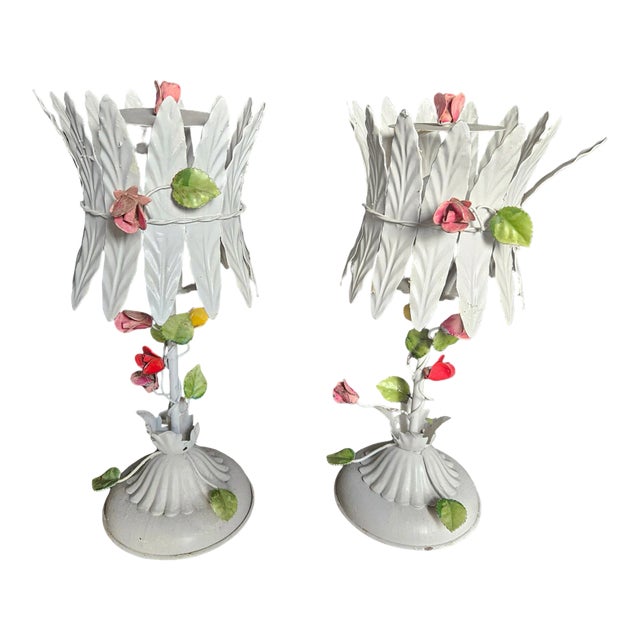 1960's Italian Tole Flower Lamps - a Pair For Sale