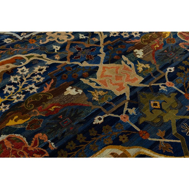 Blue Bidjar Style Modern Geometric Transitional Wool Area Rug 9x12 For Sale - Image 10 of 11