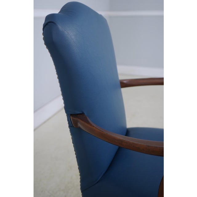 Eagle Carved Arm Blue Leather Armchair For Sale - Image 14 of 18