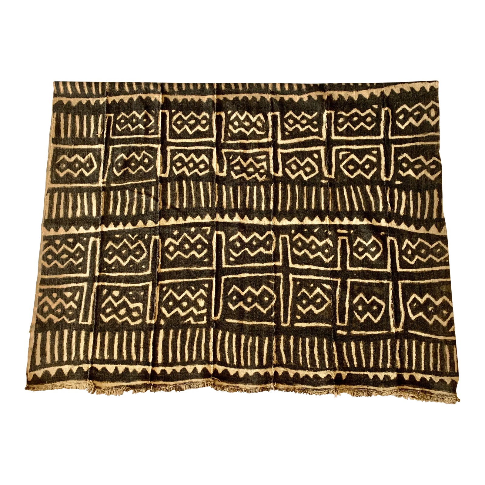 Vintage African Brown and Tan Graphic Mud Cloth Fabric Panel