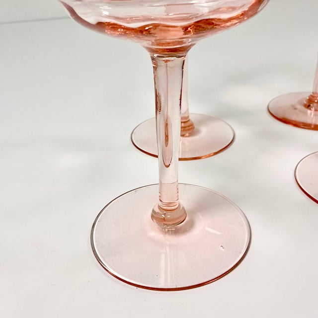 Pink Mid 20th Century Art Deco Hollywood Regency Boho Chic Pink Crystal Champagne Coupes - Set of 4 For Sale - Image 8 of 9