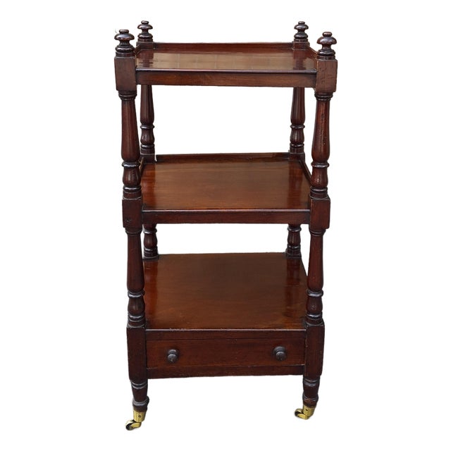 A Mid Victorian Opulence Mahogany Three-Tier Whatnot With a Drawer, Circa 1850s For Sale