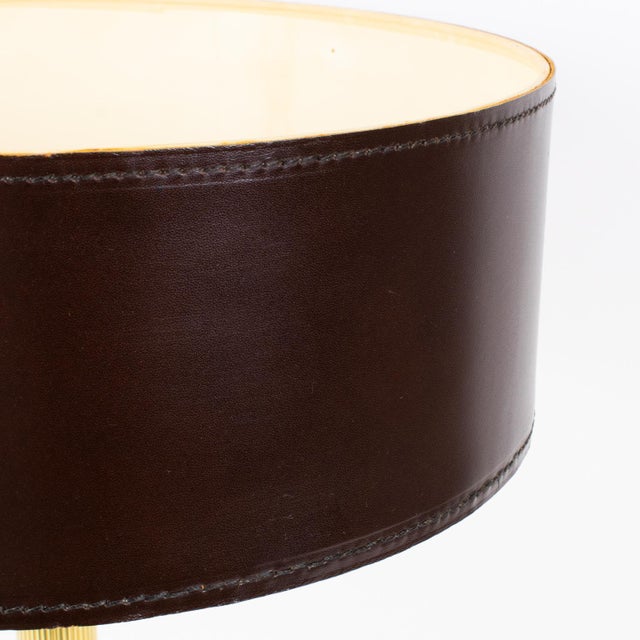 Jacques Adnet Jacques Adnet Brown Hand-Stitched Leather-Clad Table Lamp For Sale - Image 4 of 14