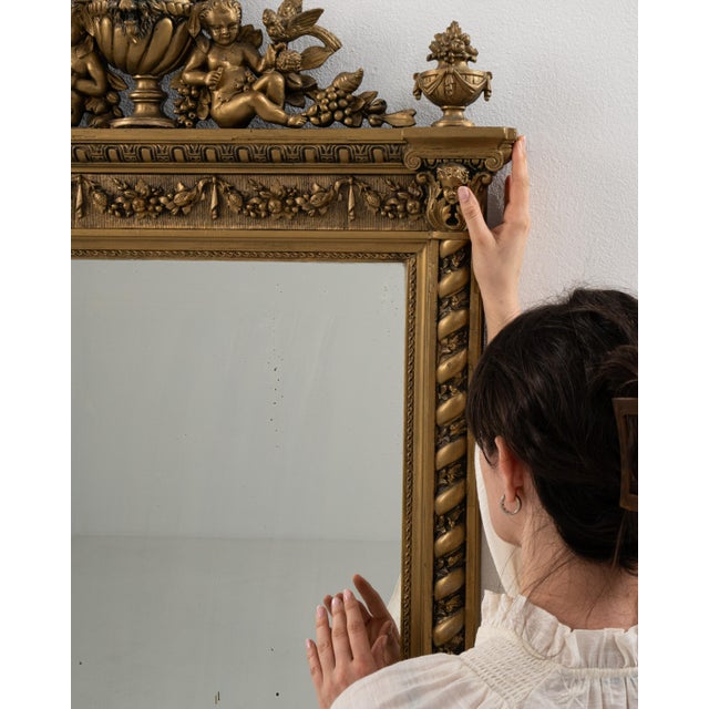 19th Century French Napoleon III Style Glitwood Wooden Wall Mirror France 19th Century For Sale - Image 9 of 10