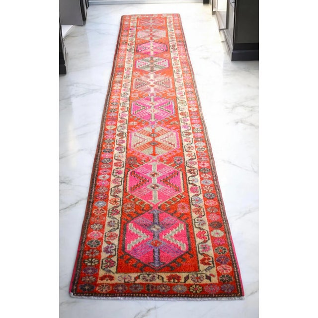 Turkish 1970s Vintage Hand Knotted Tribal Kurdish Runner - 2'10' X 13'7' For Sale - Image 3 of 12