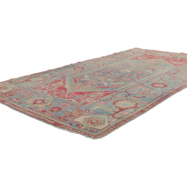 Distressed Antique Persian Malayer Rug, 03'09 x 06'10. Emanating sophistication and bohemian charm, this hand knotted wool...